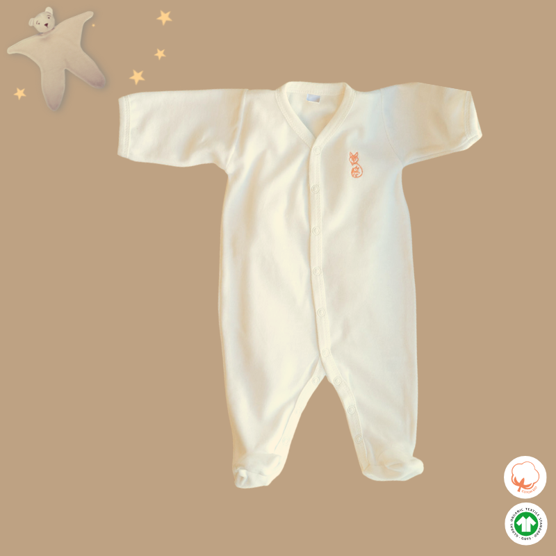 pyjama bébé en velours écru à plat avec ouverture par pressions en Y